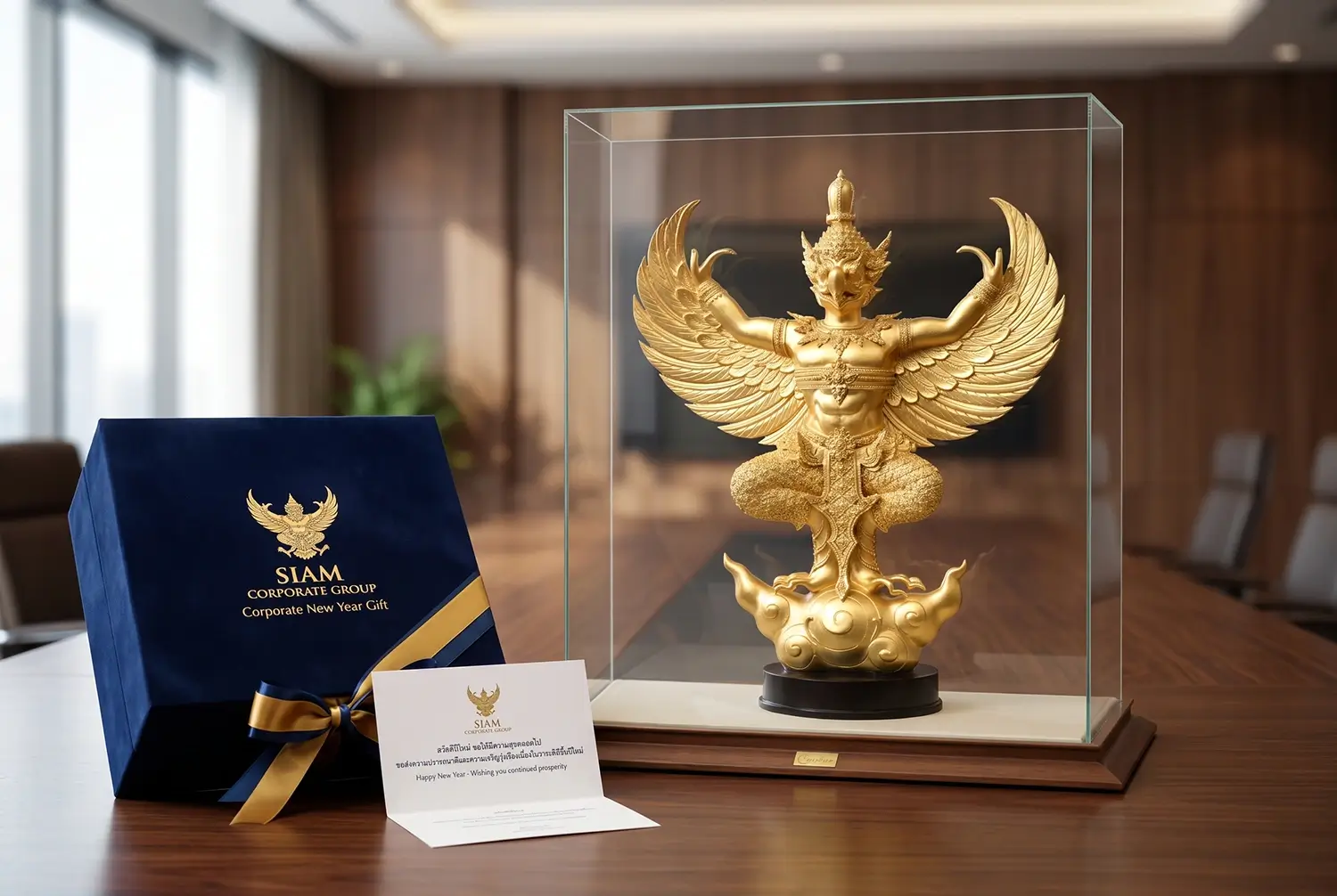 ของขวัญปีใหม่สำหรับเจ้านายพร้อมกล่องและการ์ดที่ดูสุภาพ